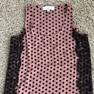 Dusty pink, black polka dot, sleeveless top